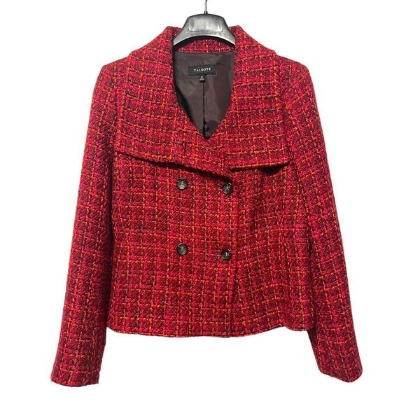 TALBOTS Wool Blend Tweed Double Breasted Blazer 10 - Picture 1 of 6